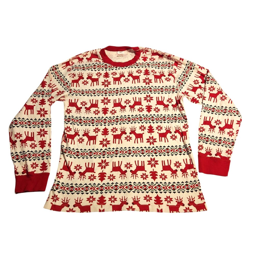 Hanna Andersson Pajama Top White Red Deer Christmas Organic Cotton Mens Size XL